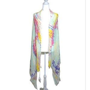 Soft Surroundings NWT Linen Watercolor Sequin Oversized Scarf Wrap Shawl Fringe